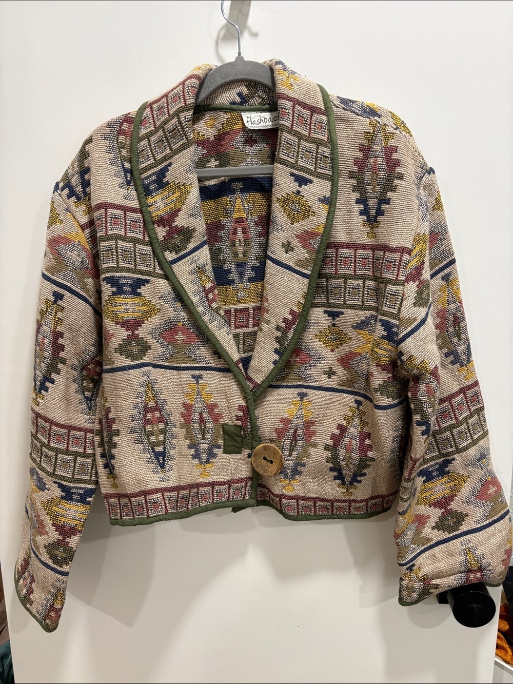 Vintage Southwestern Aztec Tapestry Cropped Jacket Blazer Size M